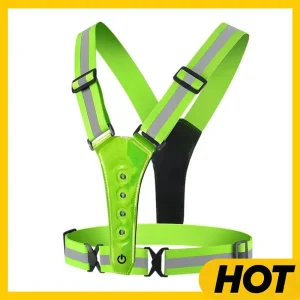 LED Cycling Vest Sports High Visibility Outdoor Running Cycling Reflective Safety Vest Adjustable Elastic Strap Reflective Belt